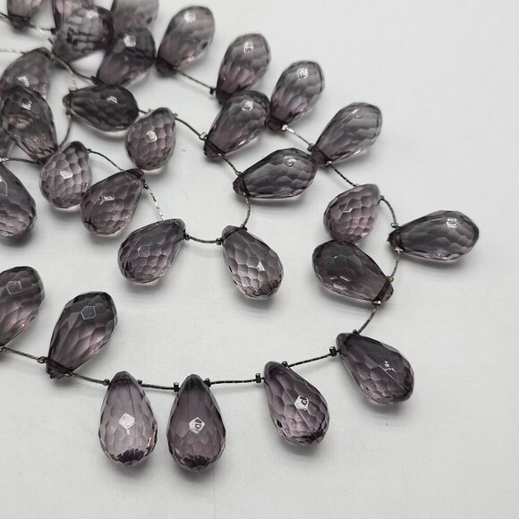 Layered Necklace With Faceted Gray Teardrop Beads Adjustable Chain - Picture 2 of 5